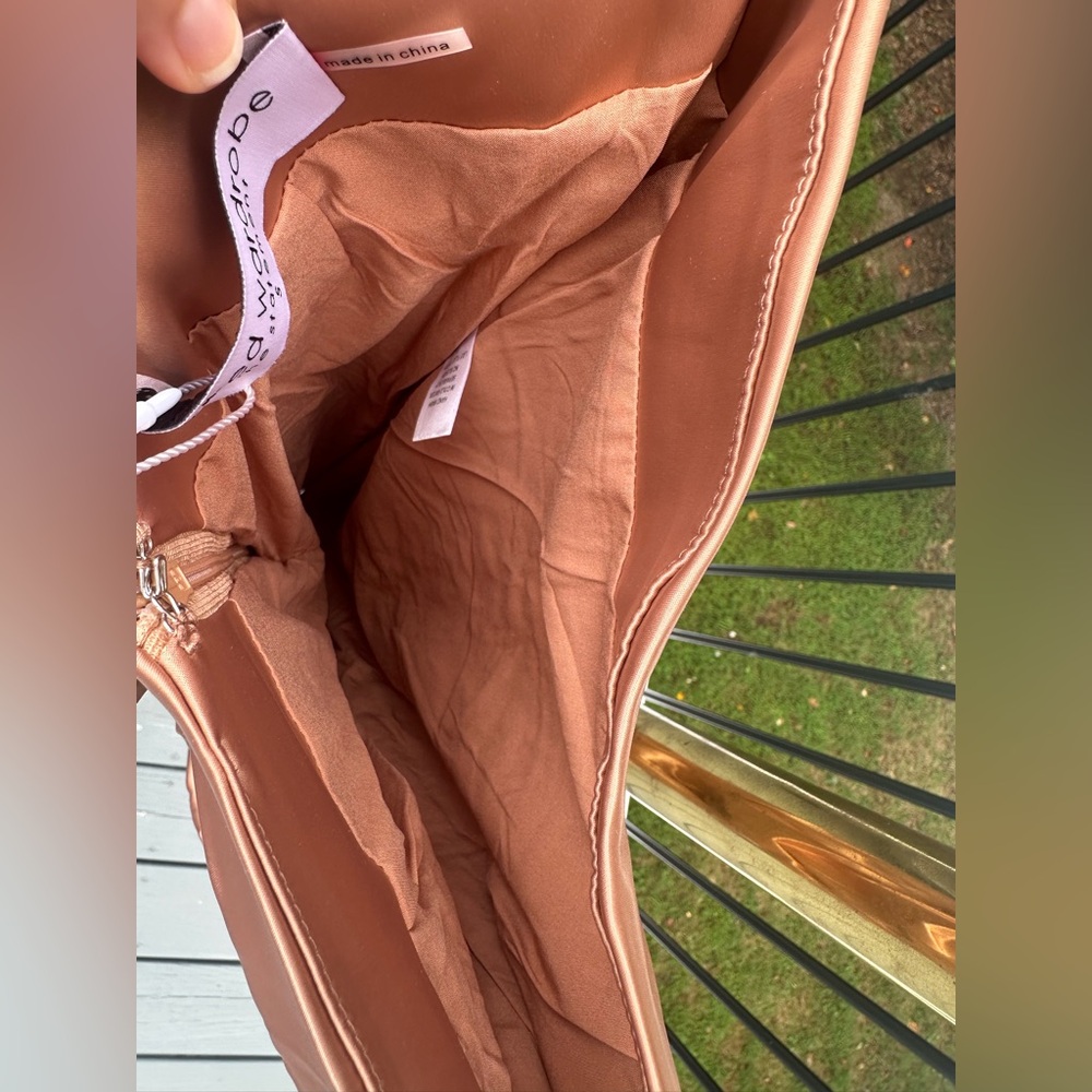 Naked Wardrobe Size Small Rosegold Elegant Strapless Satin Mini Bodycon Dress - Picture 9 of 11